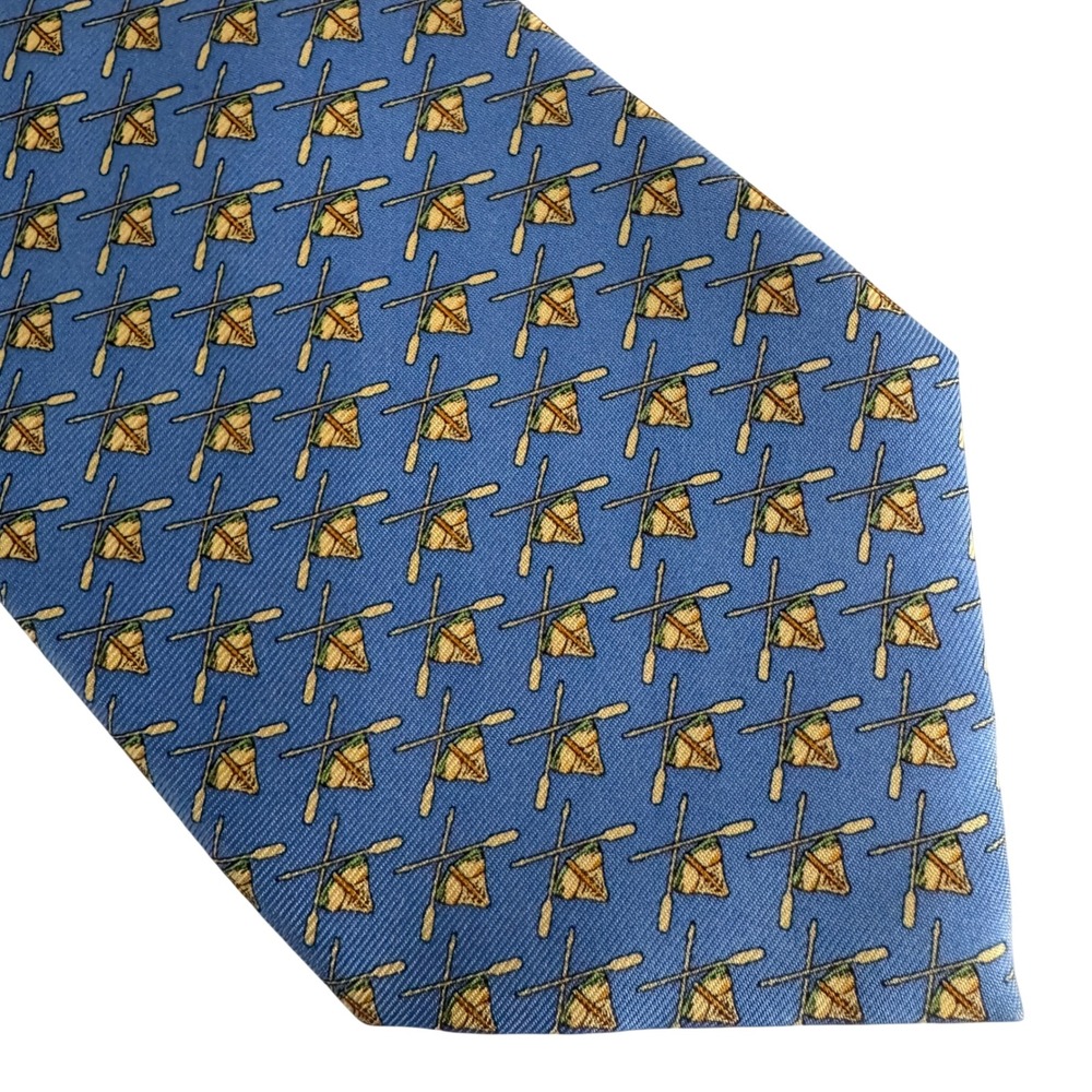 J. Crew Nautical Oars Silk Necktie Men One Size Blue Preppy Rowing Maritime